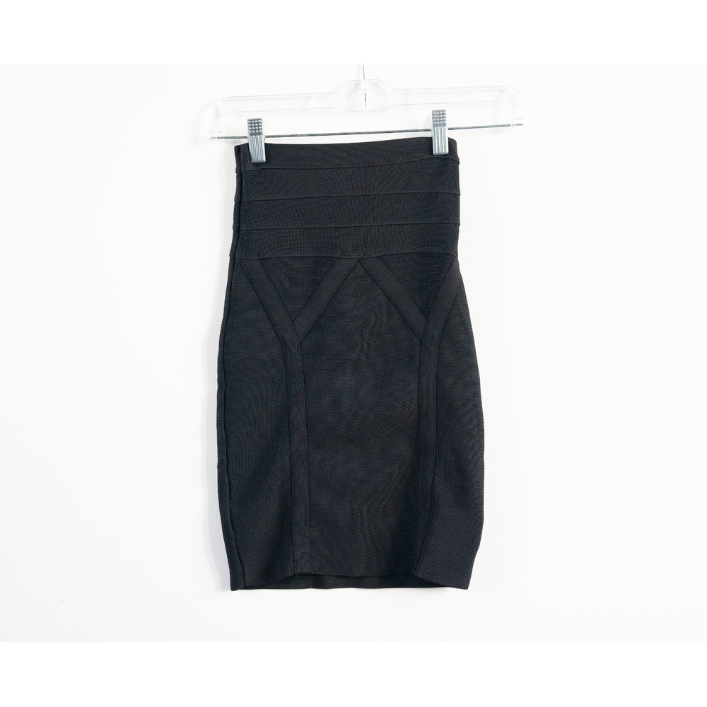 Bebe Womens Bandage Bodycon Mini Skirt Black Stretch Back Zip Party‎ Cocktail XS
